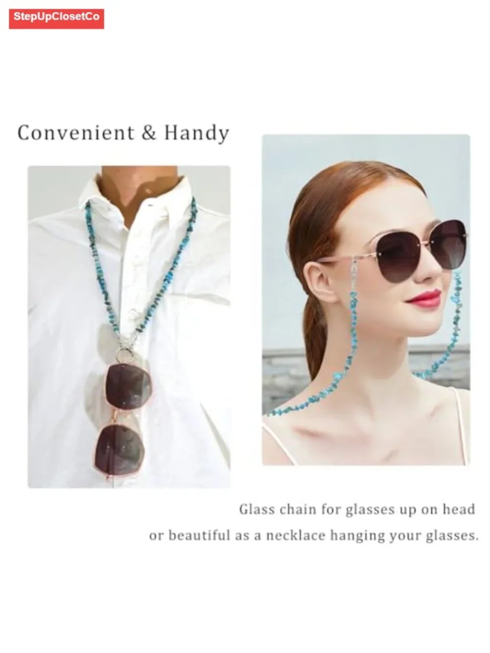 Natural Stone Chip Beaded Eyeglass Chain Necklace Holder with Lobster Clasp